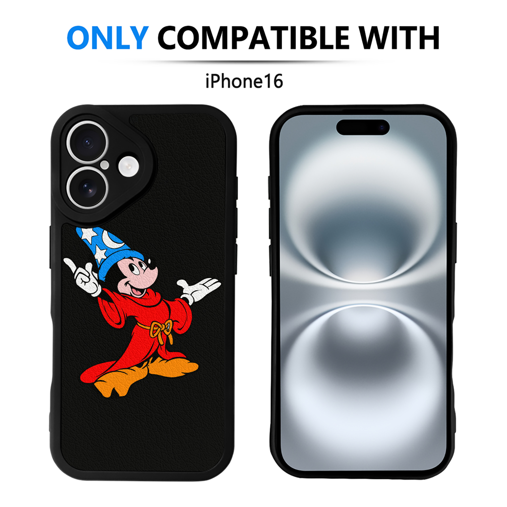 （画像用） ミッキーマウス Mickey Mouse 【iPhone 16シリーズ対応】シリコンスマホケース（レザー調） 材質：シリコン